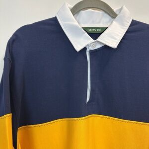 Orvis Rugby Shirt XL Navy Blue Yellow 100% Cotton